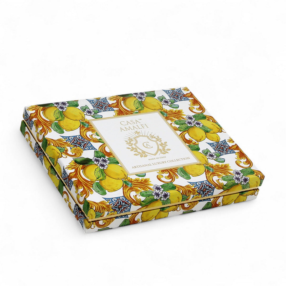 CASA AMALFI SOAPS: Scented Soap Bars with ceramic soap dish - Lemon Majolica Set