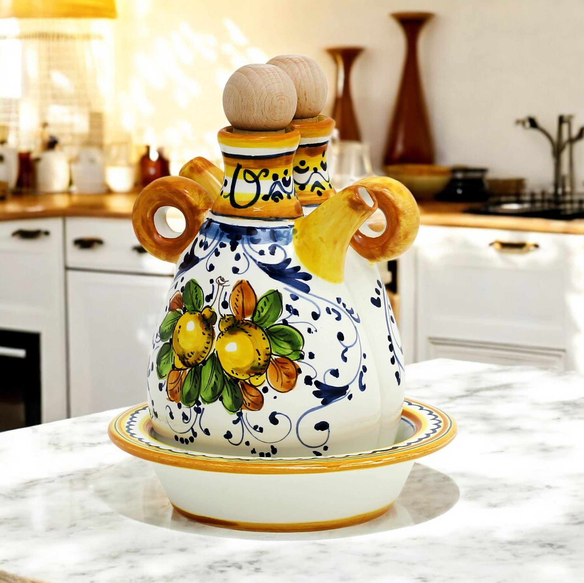 LIMONCINI: 'The Better Half' Oil and Vinegar set with tray/saucer - artisticaitalian.com