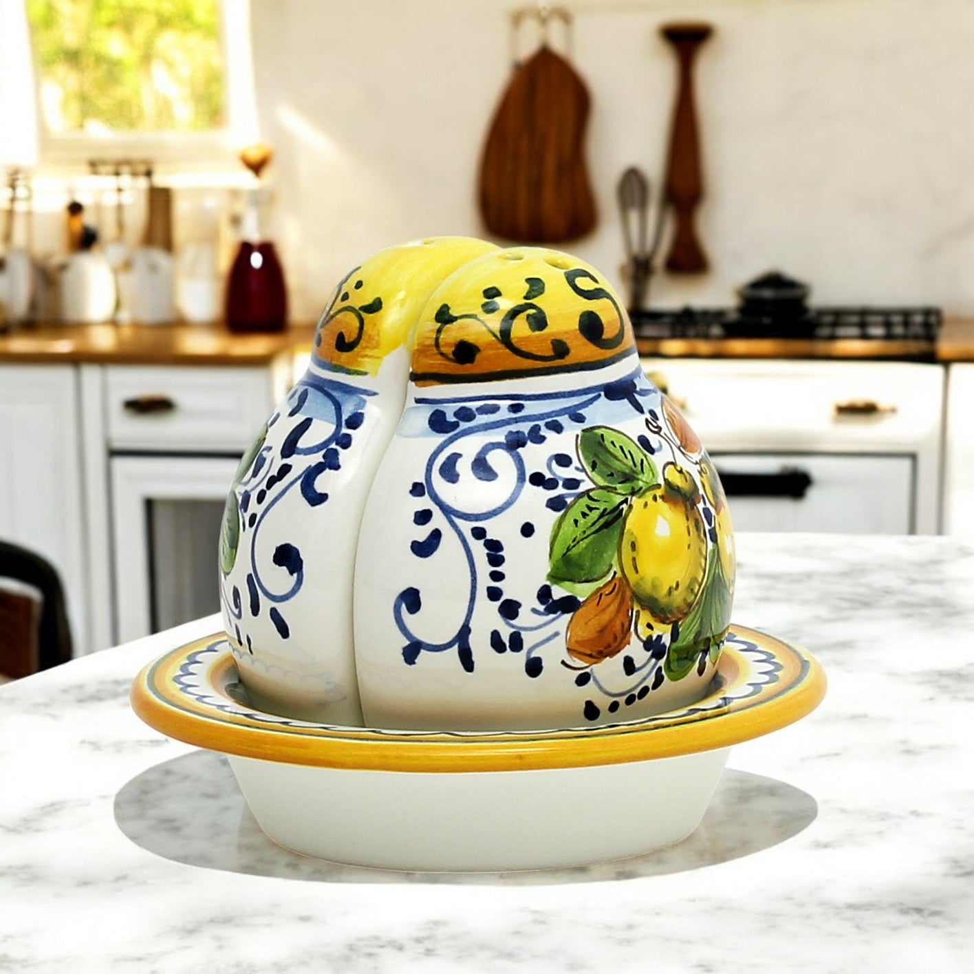 LIMONCINI: 'The Better Half' Salt and Pepper set with tray/saucer - artisticaitalian.com