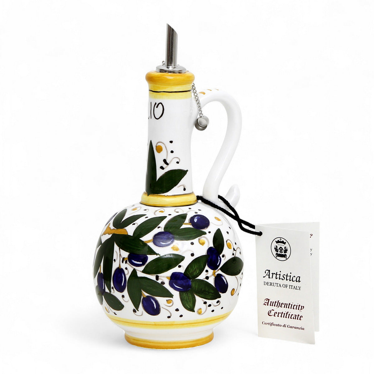 GIFT BOX: With Deruta Olive Oil Dispenser + Saucer/Dipping Bowl + EVOO bottle - OLIVE design