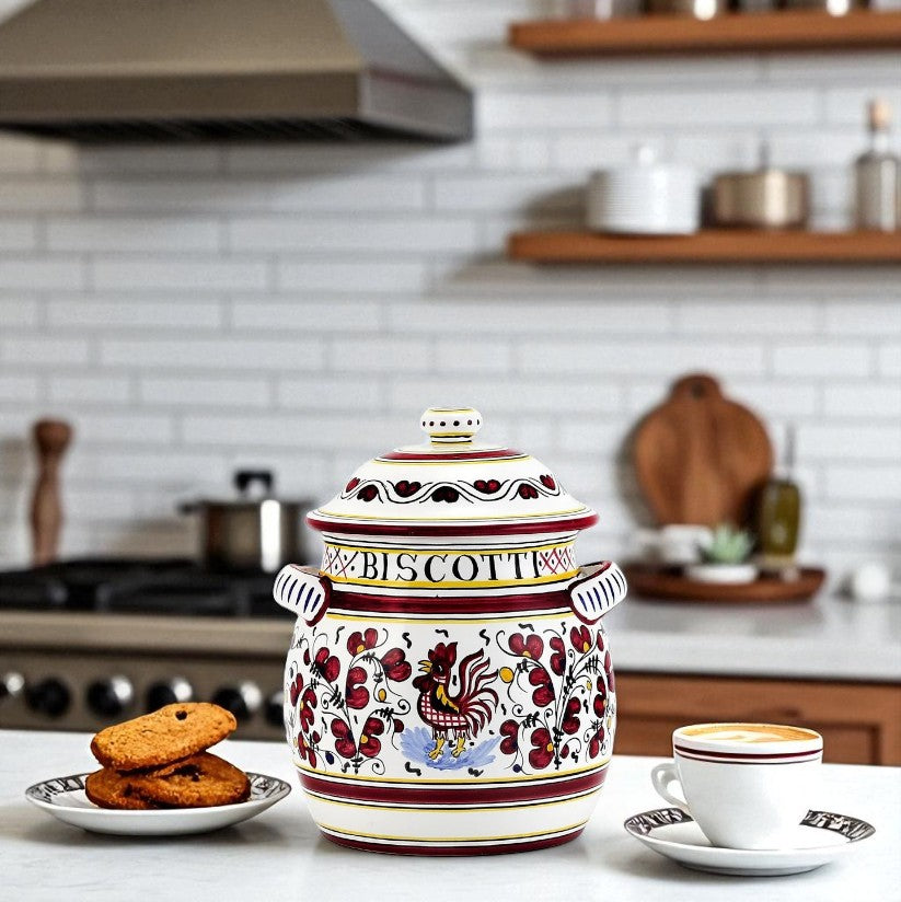 ORVIETO RED ROOSTER: Traditional Biscotti Jar - artisticaitalian.com