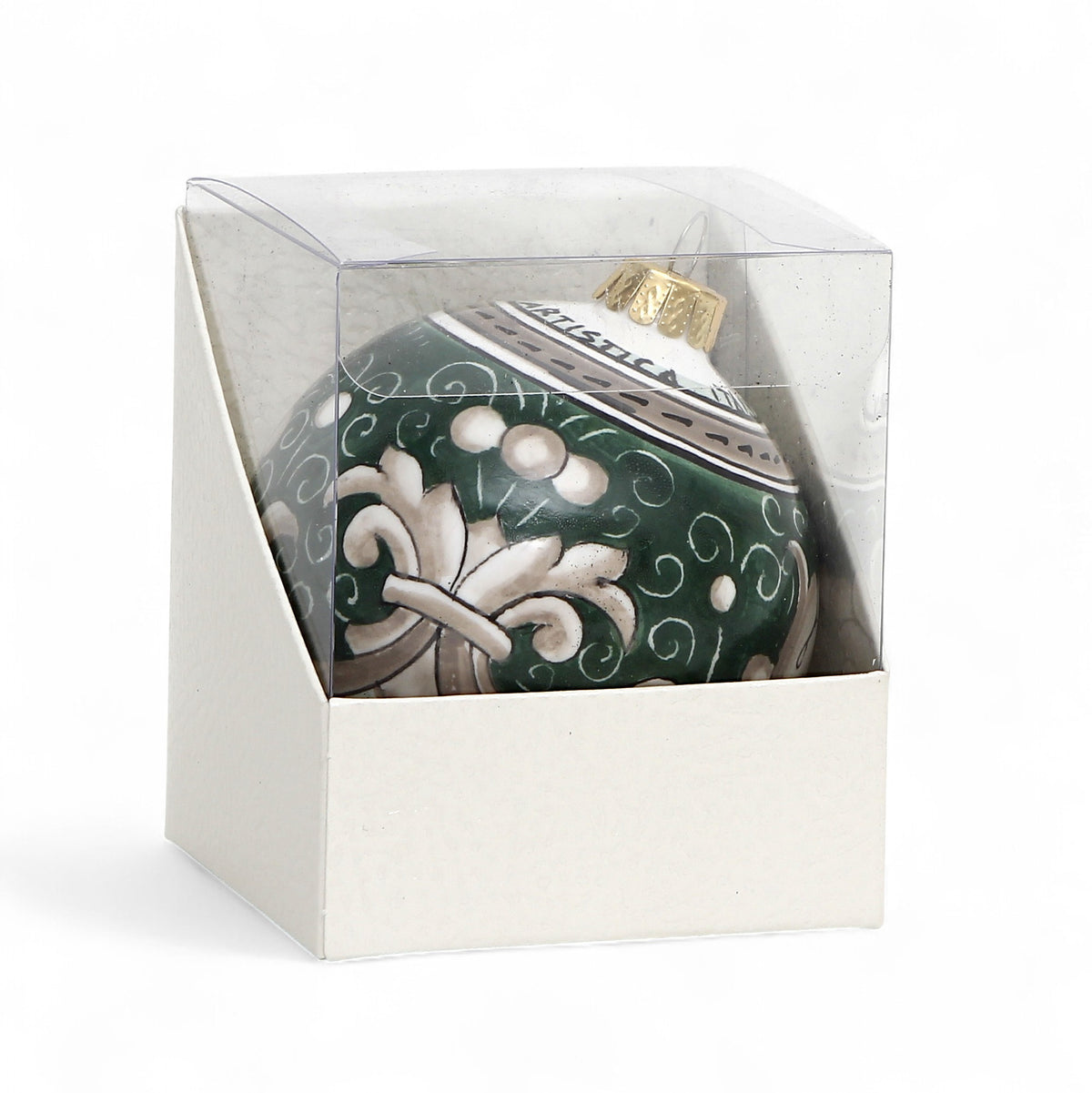 CHRISTMAS ORNAMENT: Deruta Vario Deluxe Round Ball (3.25" Ø) -  SAGE GREEN