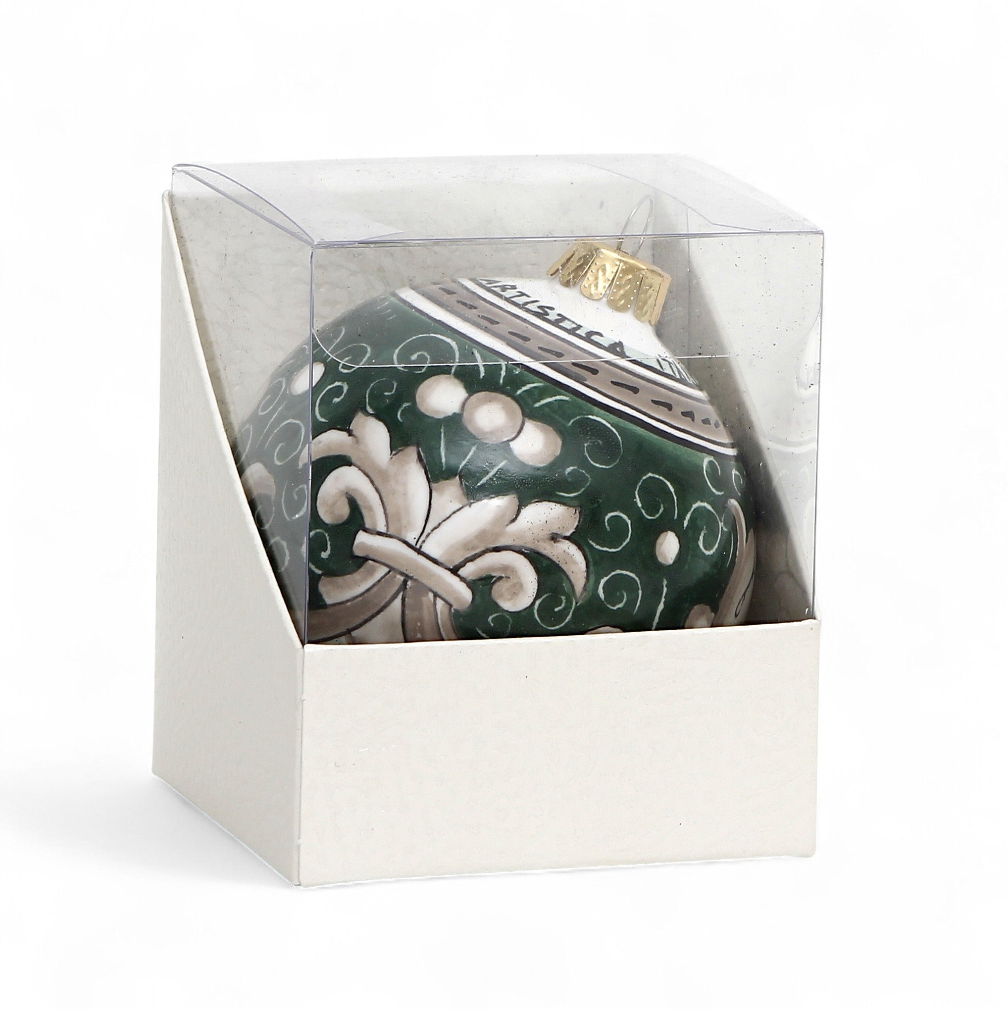 CHRISTMAS ORNAMENT: Deruta Vario Deluxe Round Ball (3" Ø) -  SAGE GREEN - artisticaitalian.com