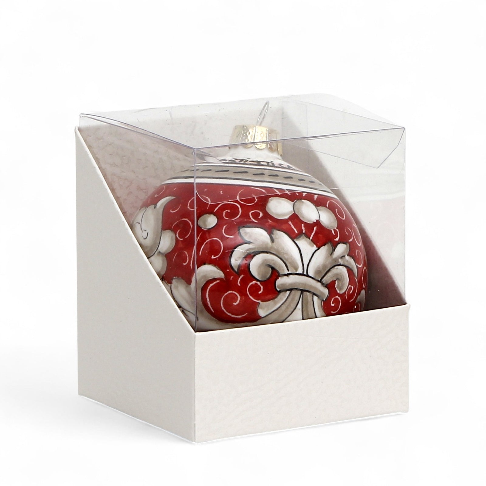CHRISTMAS ORNAMENT: Deruta Vario Deluxe Round Ball (3.25" Ø) - CORAL RED
