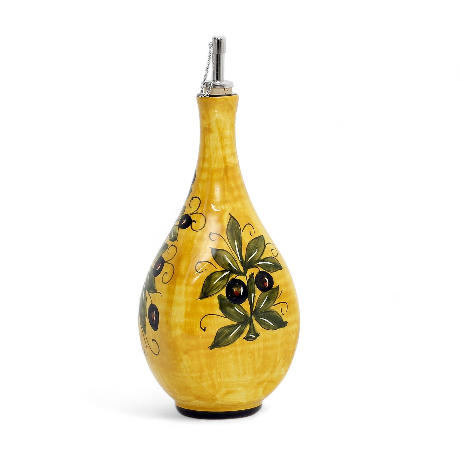 GIFT BOX: With authentic Deruta hand painted ceramic - OLIVE OIL DISPENSER BOTTLE Bucciato Olivo Design