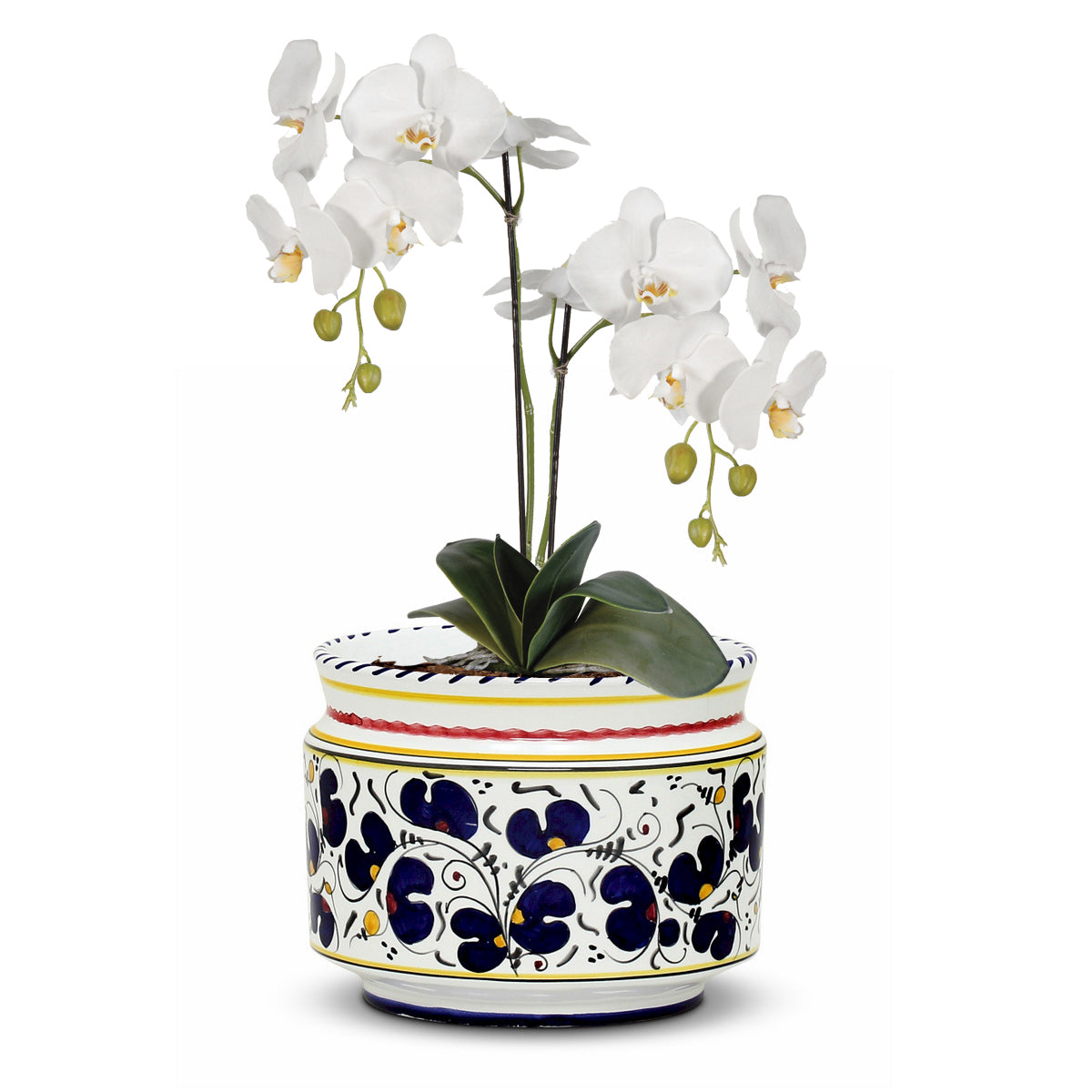 ORVIETO BLUE ROOSTER: Cylindrical Cover Pot - Cachepot Planter (Small) - artisticaitalian.com