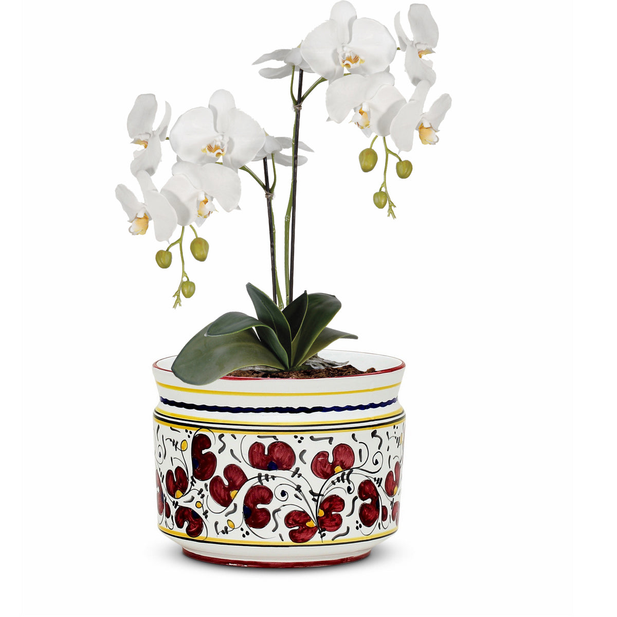 ORVIETO RED ROOSTER: Cylindrical Cover Pot - Cachepot Planter (Small) - artisticaitalian.com
