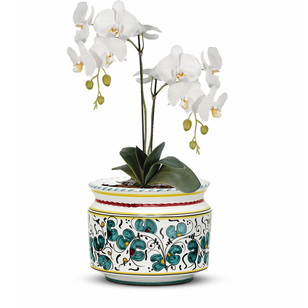 ORVIETO GREEN ROOSTER: Cylindrical Cover Pot - Cachepot Planter (Small) - artisticaitalian.com