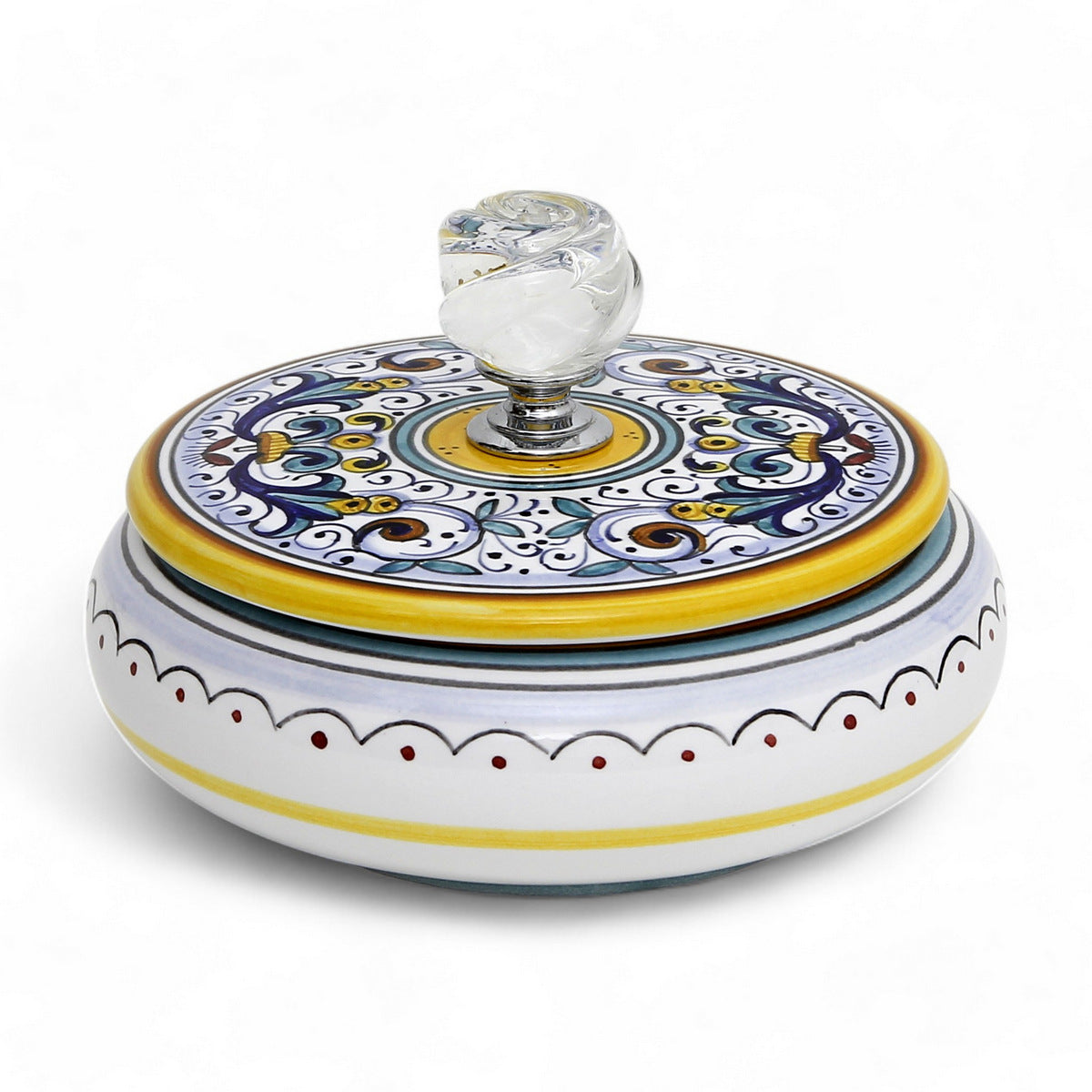 JEWERLY BOX: Authentic Deruta Keepsake Round Box with Murano Knob - RICCO DERUTA design