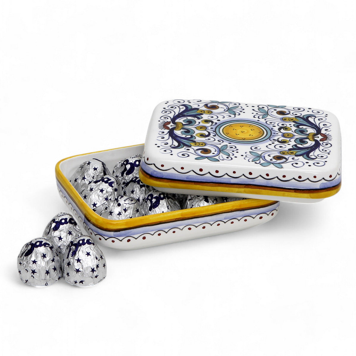 LOVE.ly Deruta Keepsake Rectangular Box with 12 Baci Perugina - RICCO DERUTA design