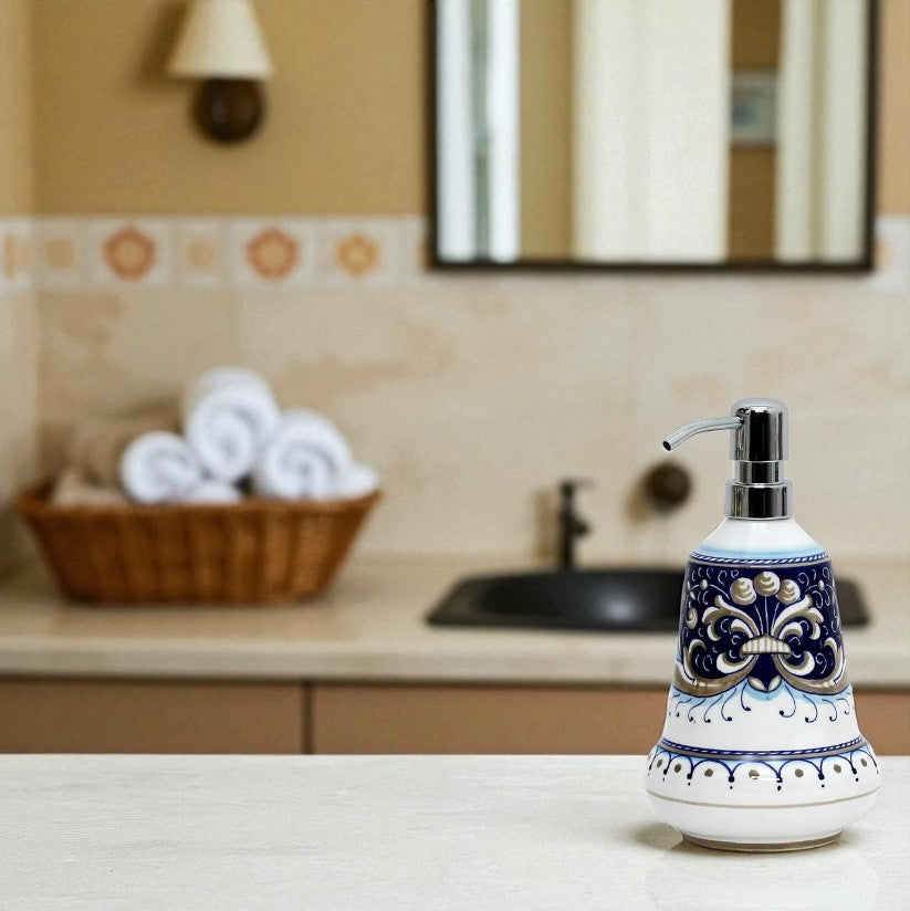 RICCO DERUTA BLUE: Liquid Soap/Lotion Dispenser with Chrome Pump (Large 26 OZ)