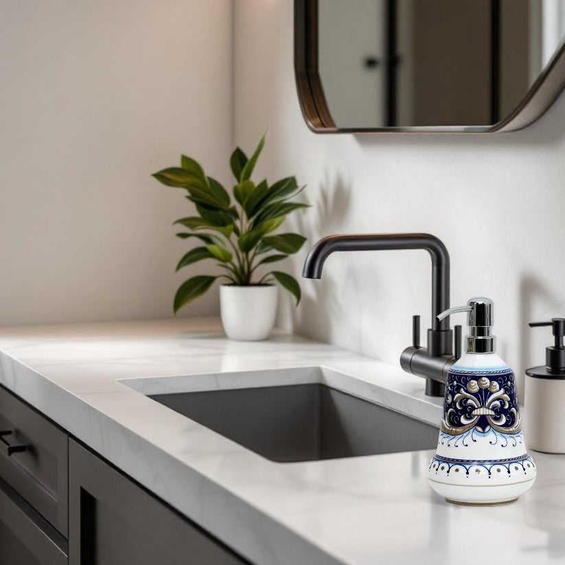 RICCO DERUTA BLUE: Liquid Soap/Lotion Dispenser with Chrome Pump (Medium 20 OZ)