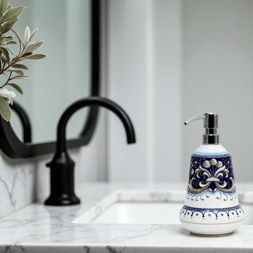 RICCO DERUTA BLUE: Liquid Soap/Lotion Dispenser with Chrome Pump (Small 14 OZ) [R]