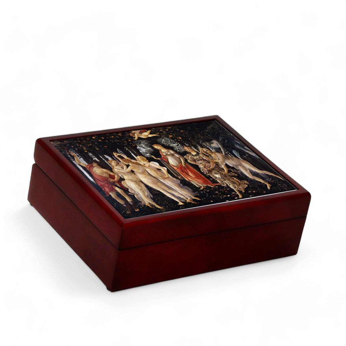 WOOD BOXES COLLECTION: Lined large wood box with printed tile - Opera "Primavera" by Sandro Botticelli