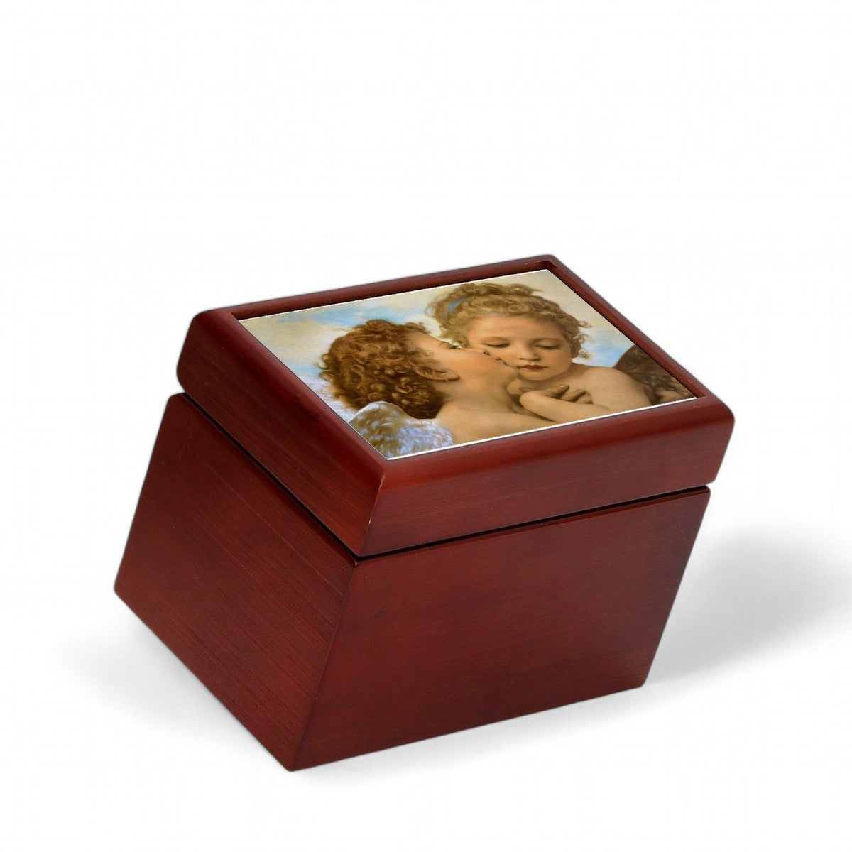 WOOD BOX: Lined Tea Bags Wood Box with printed tile lid - Opera &quot;L&#39;Amour et Psyché&quot;