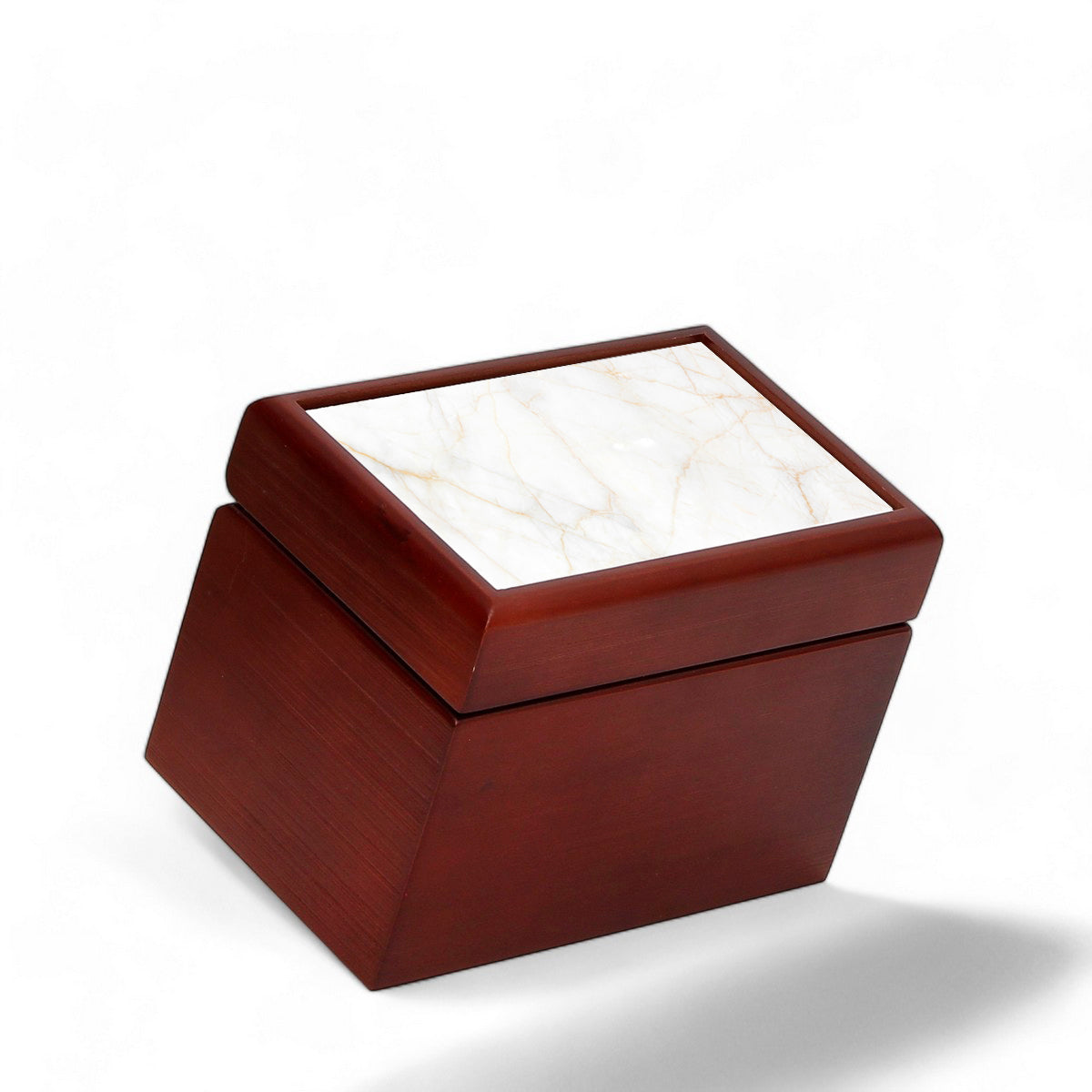 WOOD BOX: Lined Tea Bags Wood Box with printed tile lid - Opera &quot;Gold+White Carrara Marble&quot;