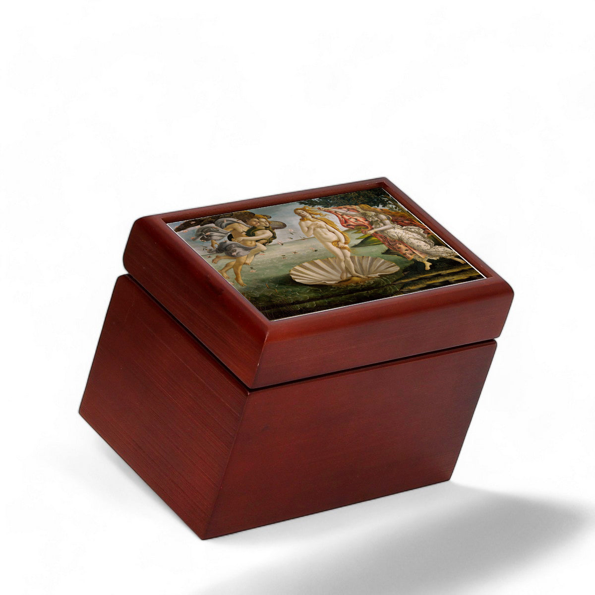 WOOD BOX: Lined Tea Bags Wood Box with printed tile lid - Opera &quot;Venere Botticelli&quot;