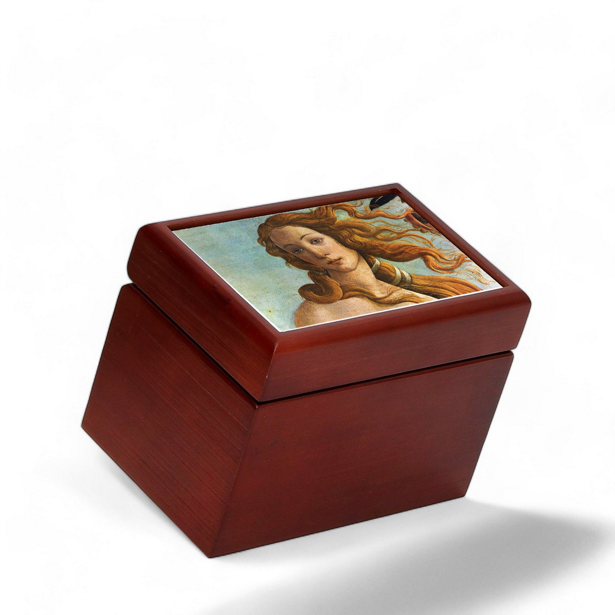 WOOD BOX: Lined Tea Bags Wood Box with printed tile lid - Opera &quot;Venere Botticelli&quot; (Detail)