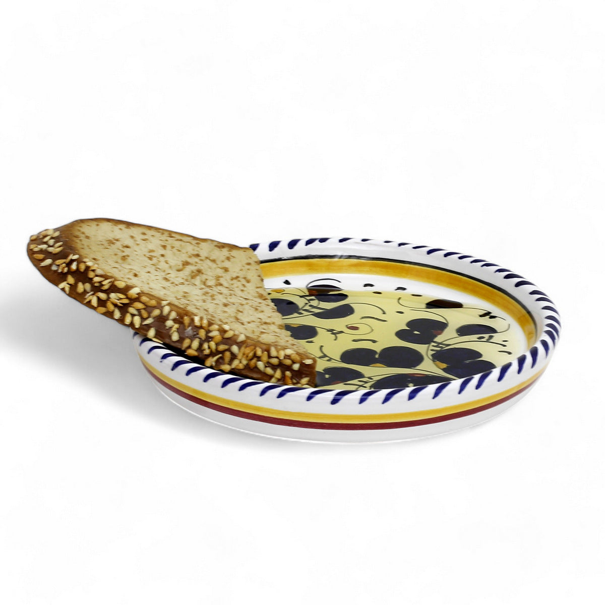 ORVIETO BLUE ROOSTER: Deruta Wine Coaster/Dipping Bowl