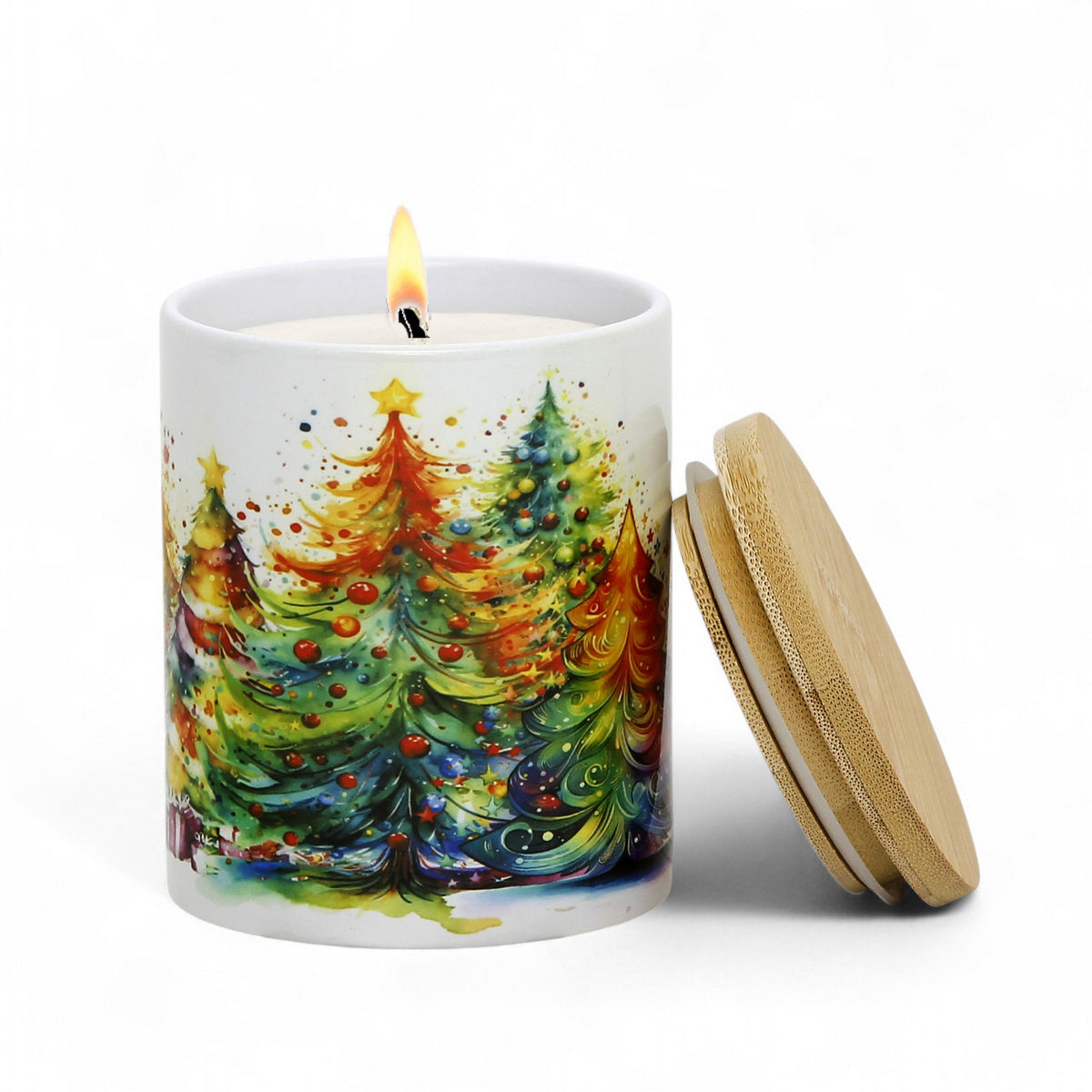SUBLIMART:  Designer Christmas Ceramic Deluxe Bundle - 2 Mugs (Red+Green) + 1 Candle