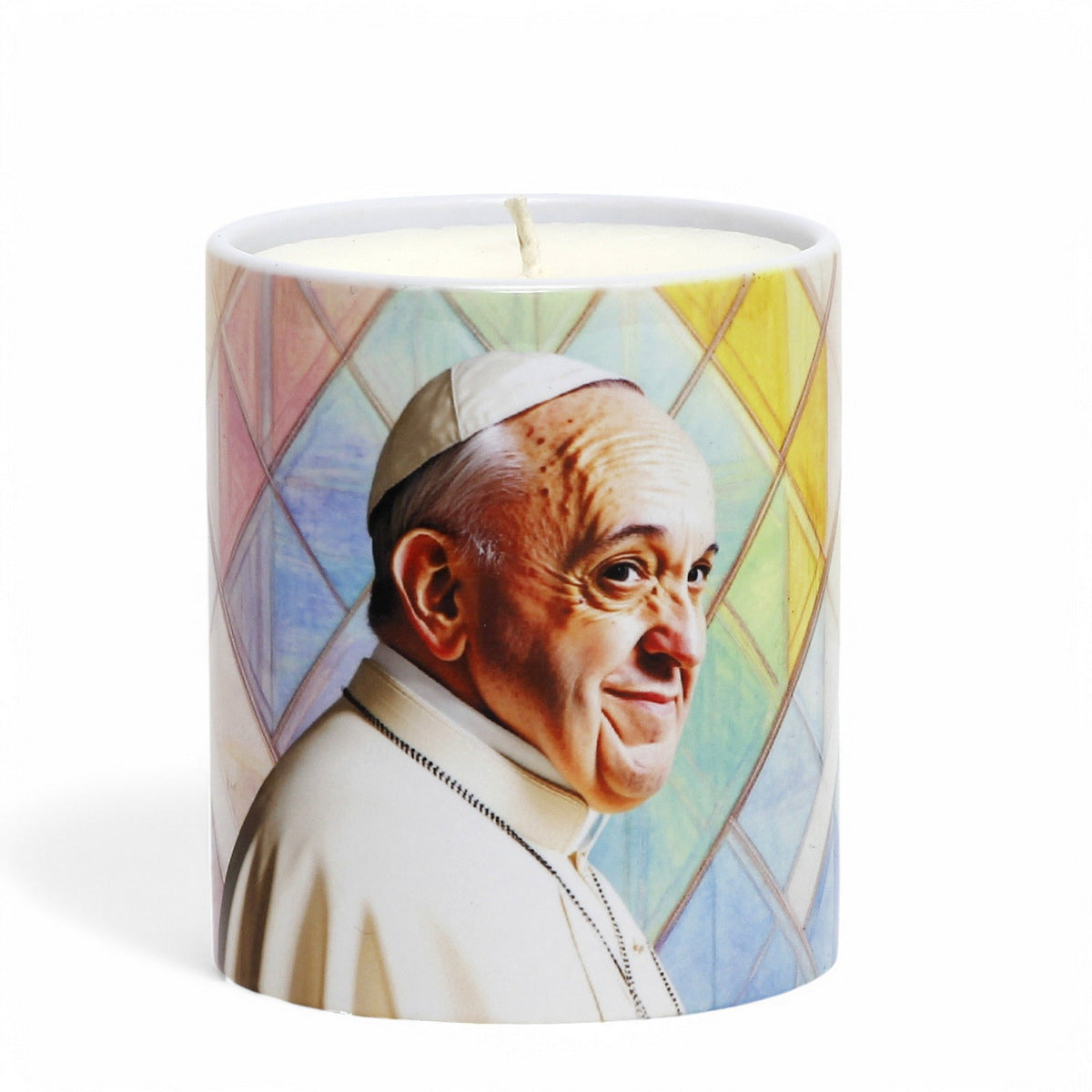 SUBLIMART: Prayer Candle - Porcelain Soy Wax Candle Pope Francis Healing Prayer (Oración de Sanación)