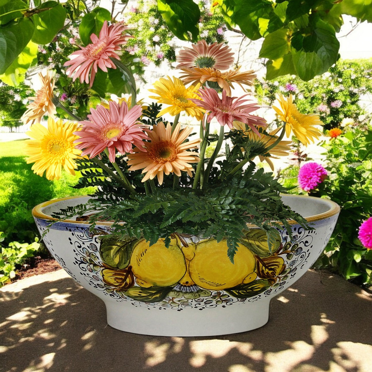 TOSCANA PLANTER CIOTOLA: Large Round Tuscan Lown Bowl Planter 'Ciotolone' - Strong Terracotta indoor/outdoor freeze resistant - POSITANO Design