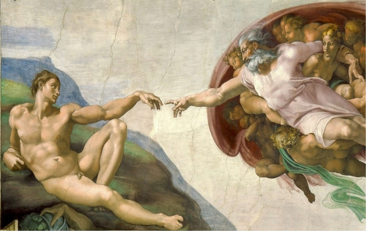 WOOD BOX: Lined Tea Bags Wood Box with printed tile lid - Opera "The Creation of Adam (Detail)