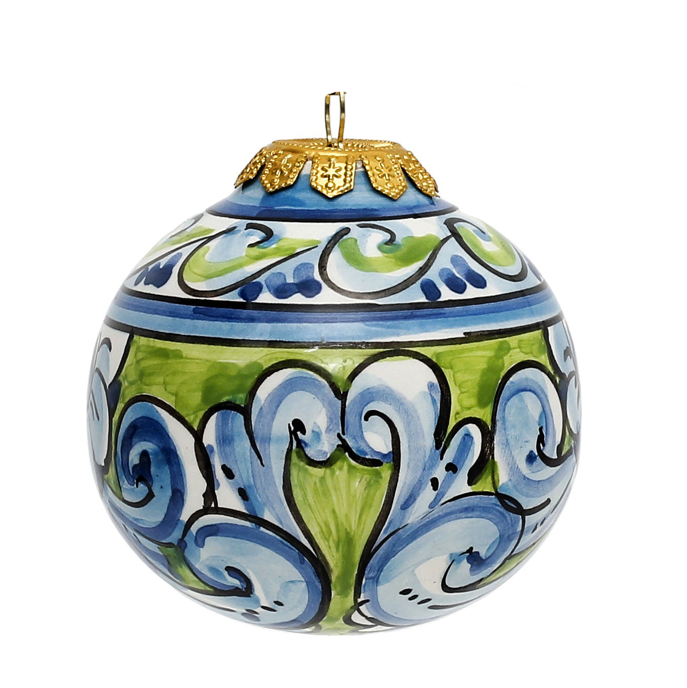 CHRISTMAS ORNAMENT: Caltagirone Round Ball (3.25" Ø) - VERDE-PISELLO