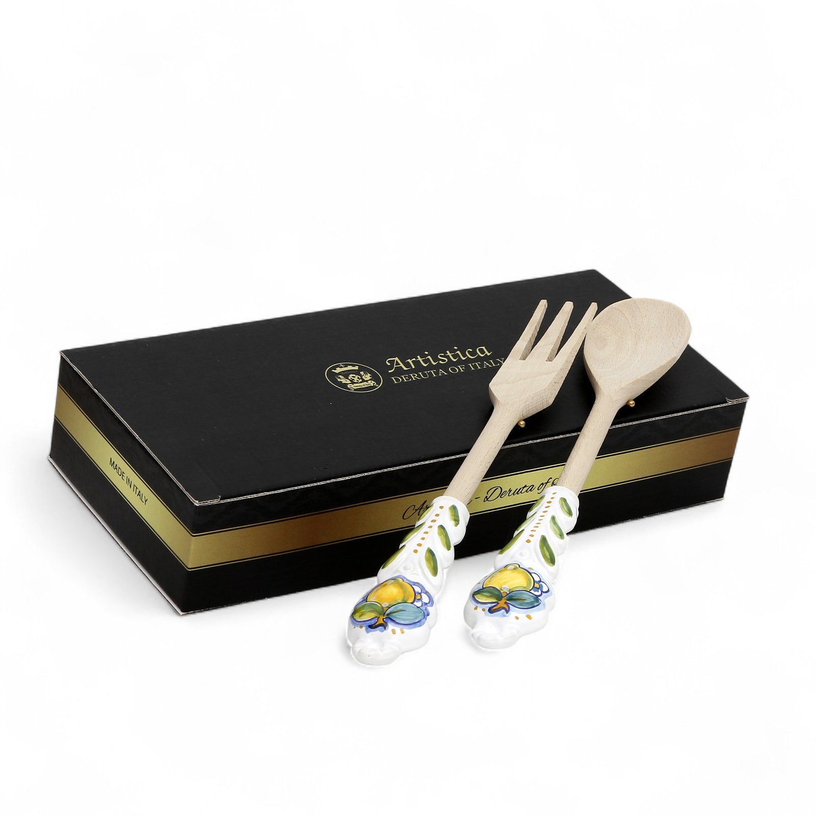GIFT BOX: Deruta Ceramic and Hard Wood Serving Utensils Set - Positano Lemons Design