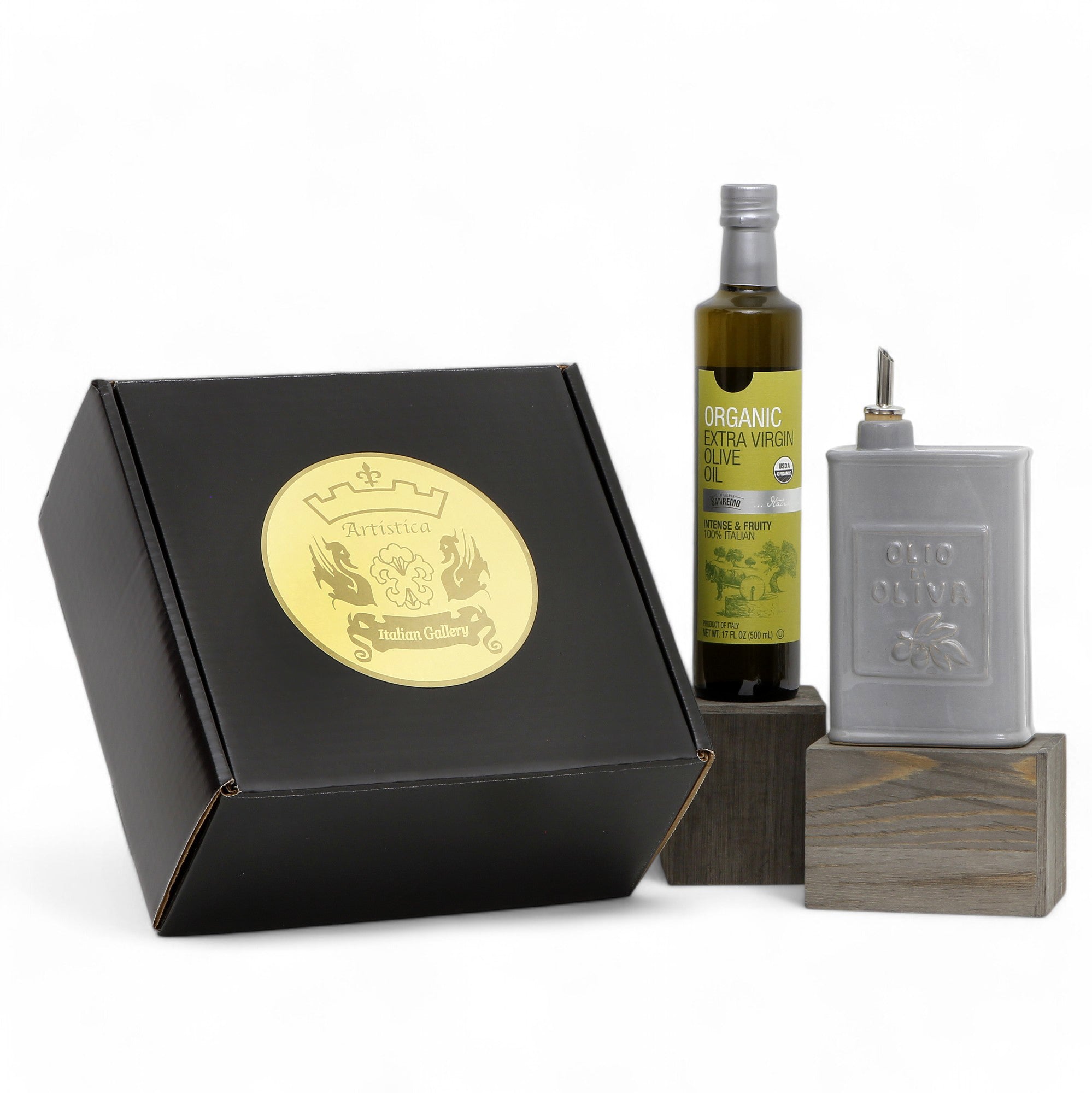 GIFT BOX: With VIETRI Olive Oil Can Dispenser + EVOO bottle - LASTRA GRAY Design