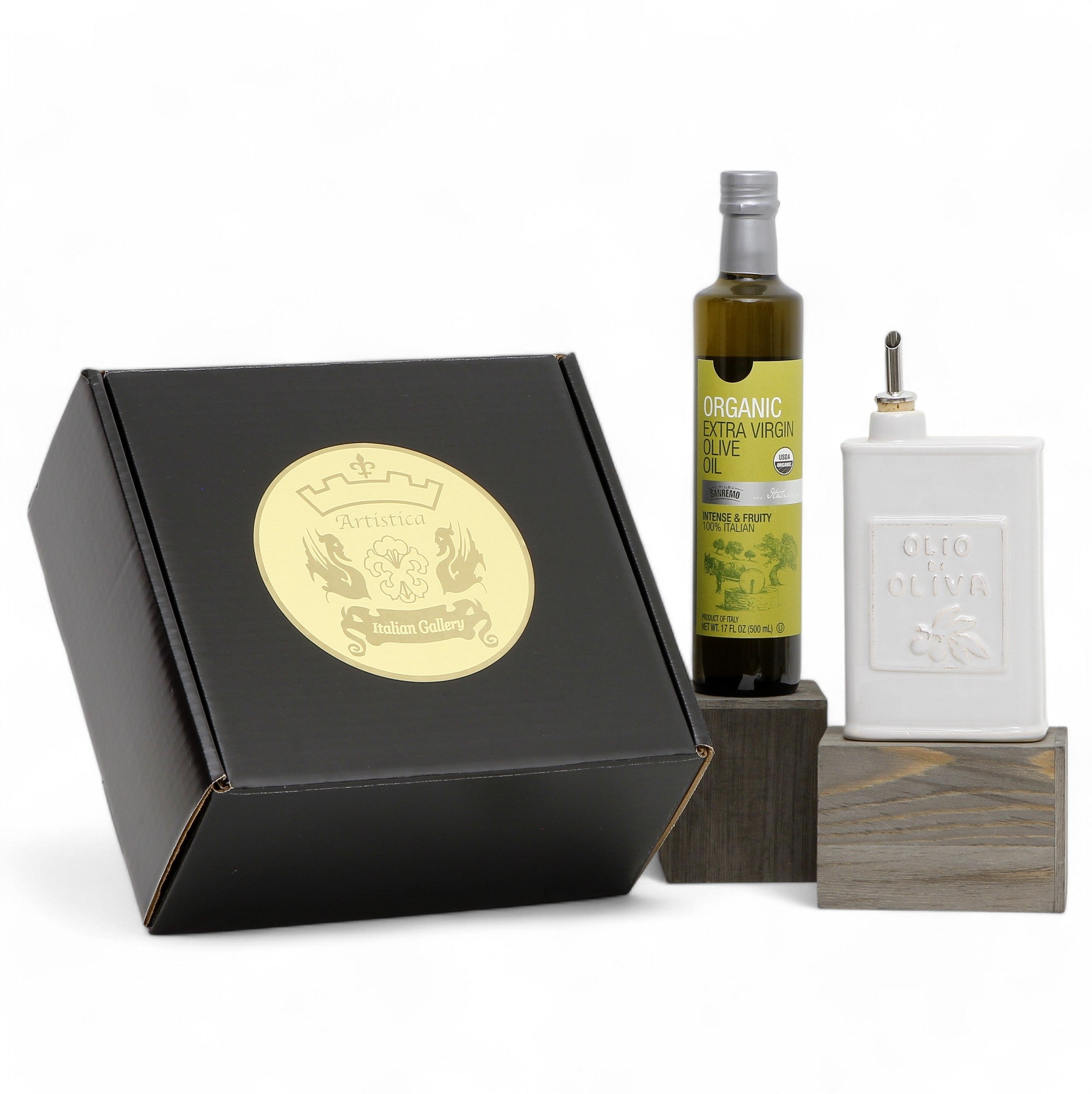 GIFT BOX: With VIETRI Olive Oil Can Dispenser + EVOO bottle - LASTRA LINEN Design