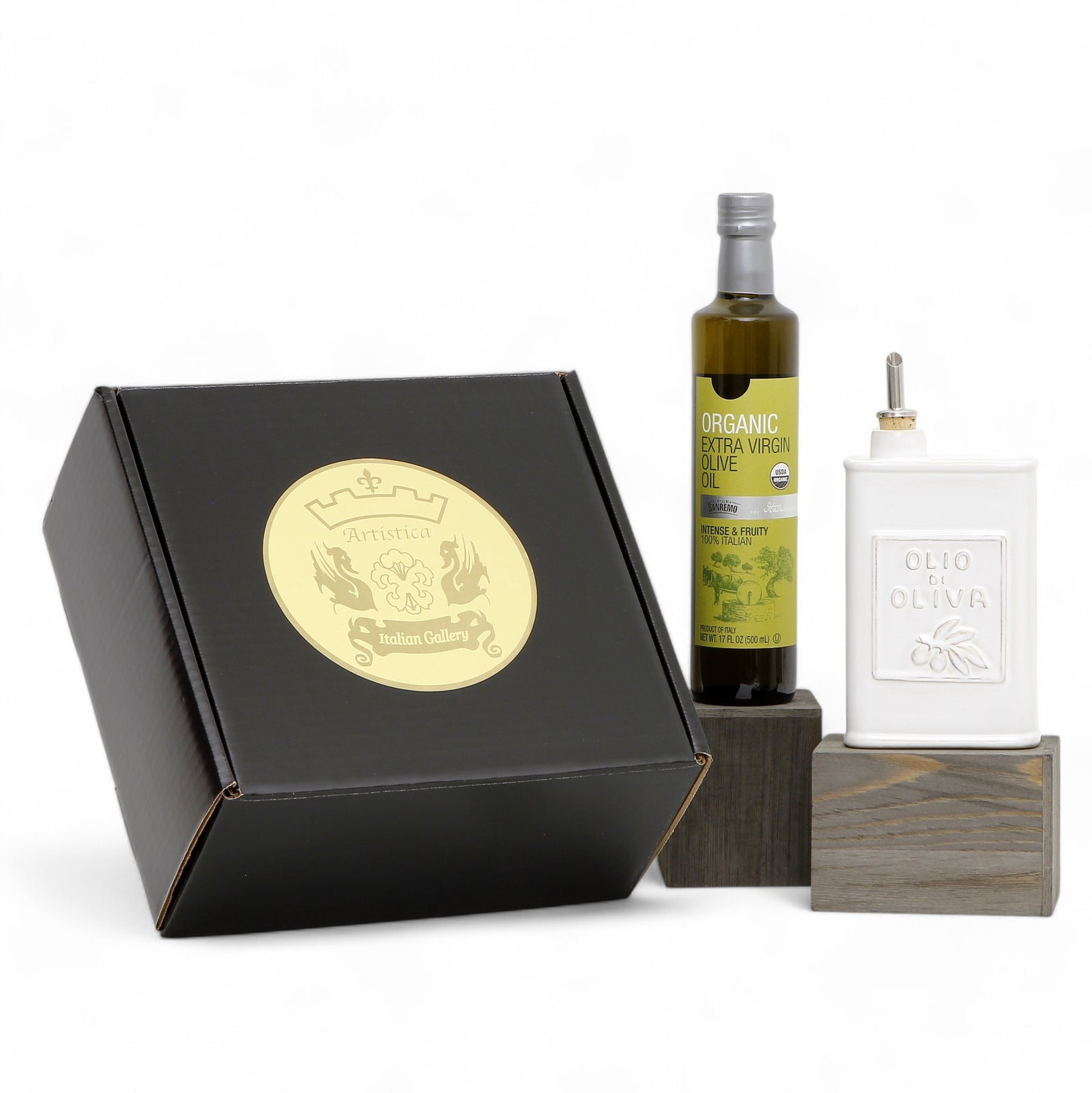 GIFT BOX: With VIETRI Olive Oil Can Dispenser + EVOO bottle - LASTRA WHITE Design