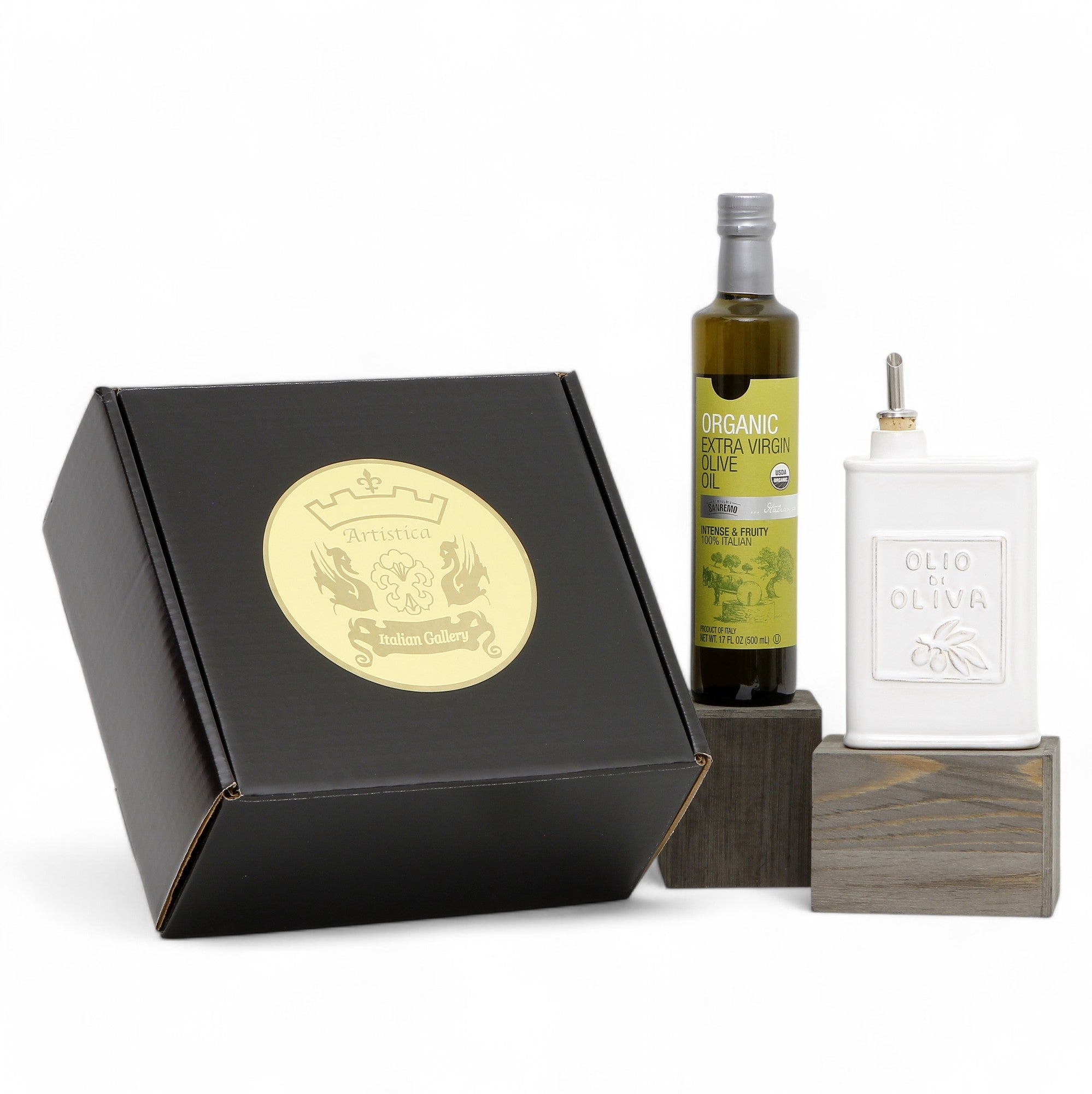 GIFT BOX: With VIETRI Olive Oil Can Dispenser + EVOO bottle - LASTRA WHITE Design
