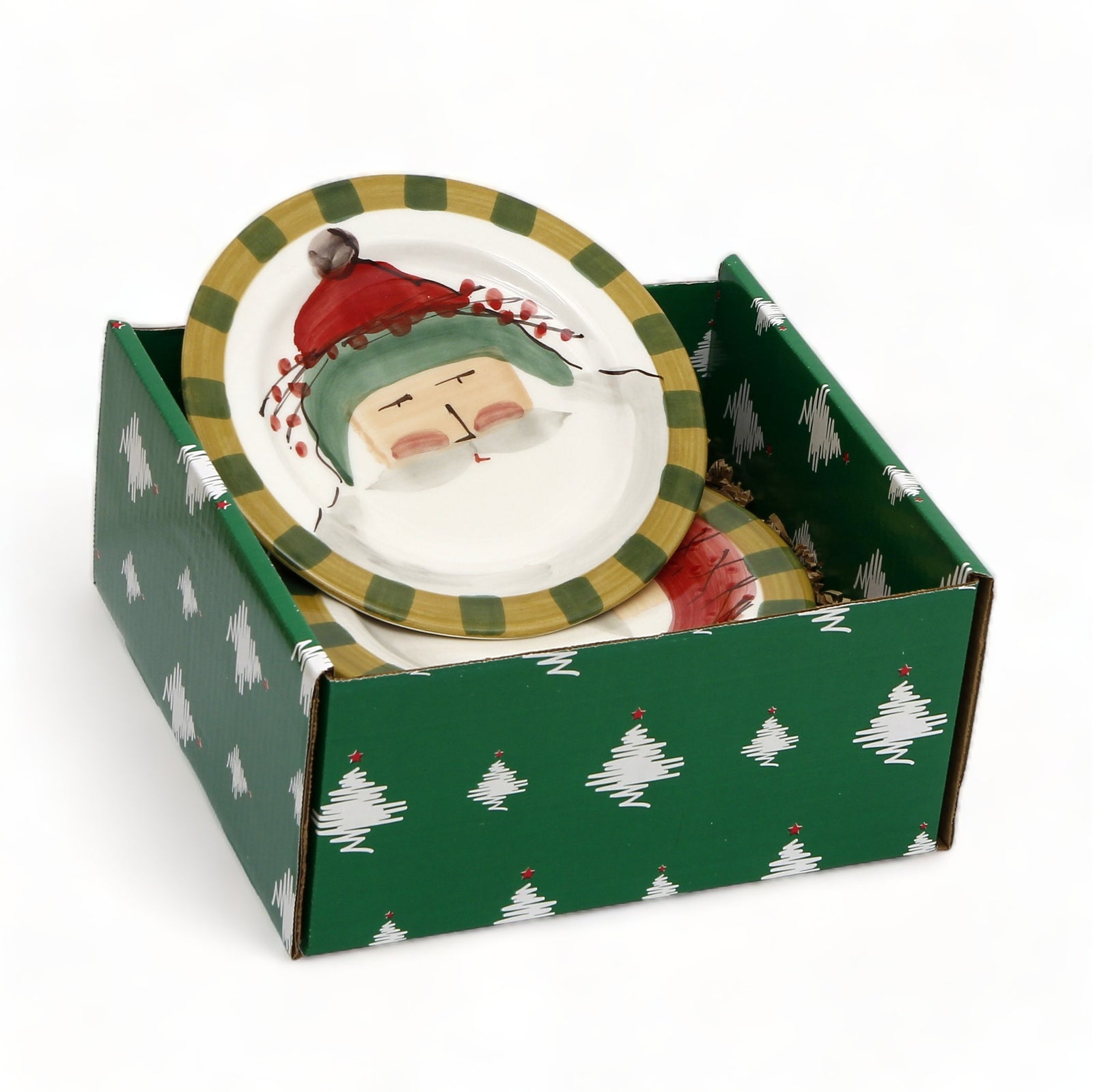 GIFT BOX CHRISTMAS: With authentic Deruta hand painted ceramic - VIETRI: Old St Nick Assorted Round Salad Plates (SET OF 4)