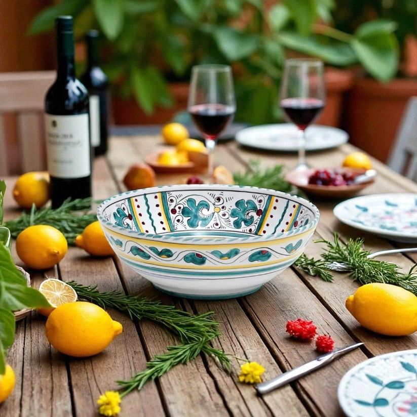 ORVIETO GREEN ROOSTER: Salad Bowl (Medium) - artisticaitalian.com