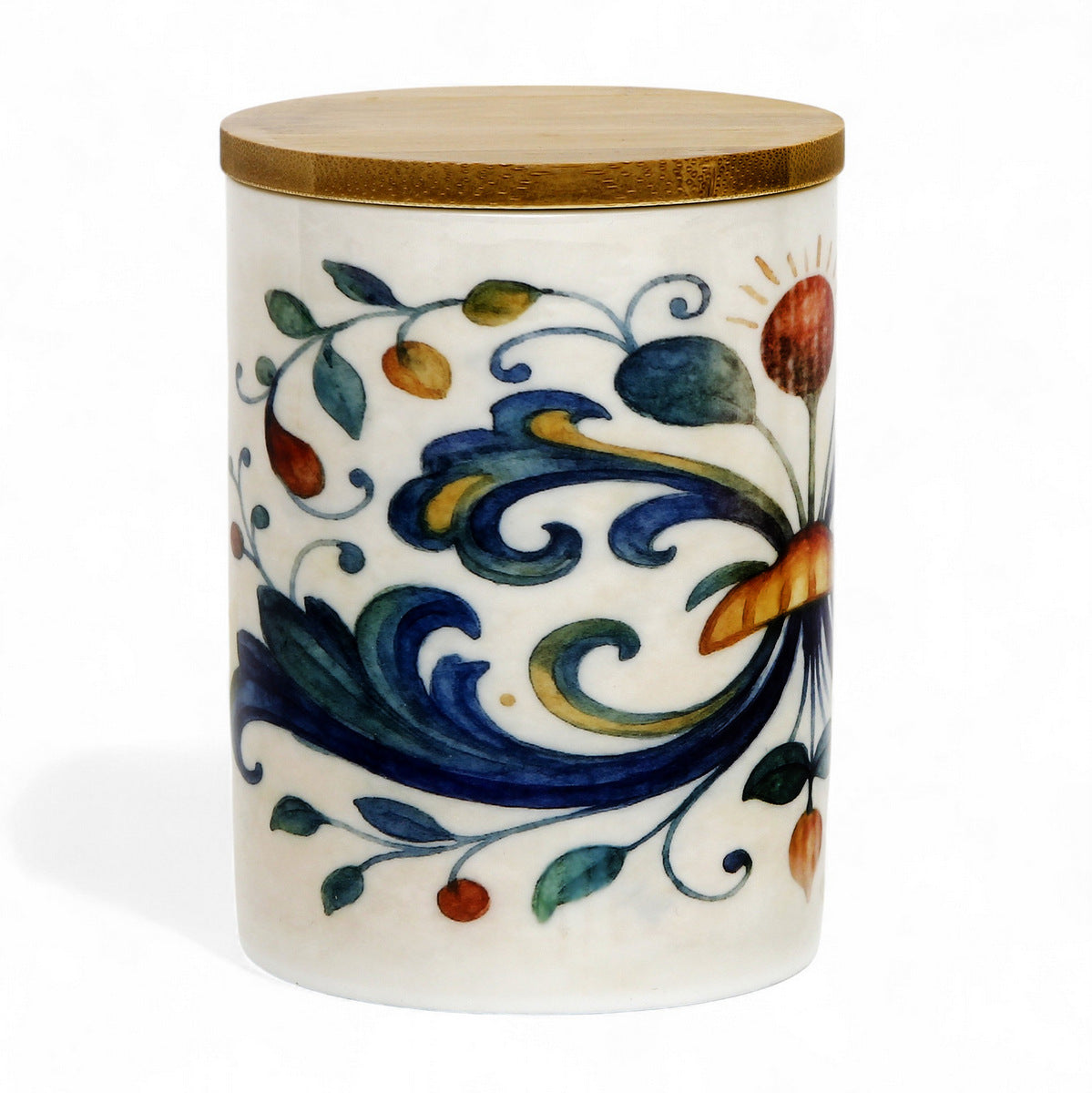 RICCO ITALIA DERUTA: Porcelain storage tall storage jar with sealing bamboo lid Ricco Italia Deruta