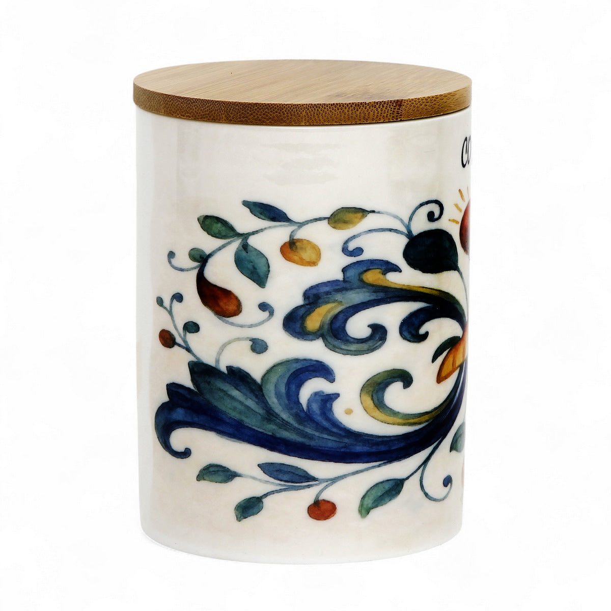 RICCO ITALIA DERUTA: Porcelain storage tall storage jar with sealing bamboo lid Ricco Italia Deruta 'COFFEE or CAFFE''