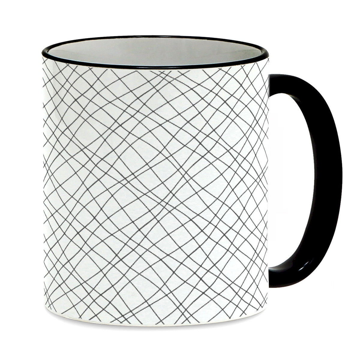 SUBLIMART: Lineart - Mug with black handle and rim featuring hand drawn line drawings. (Design #15)