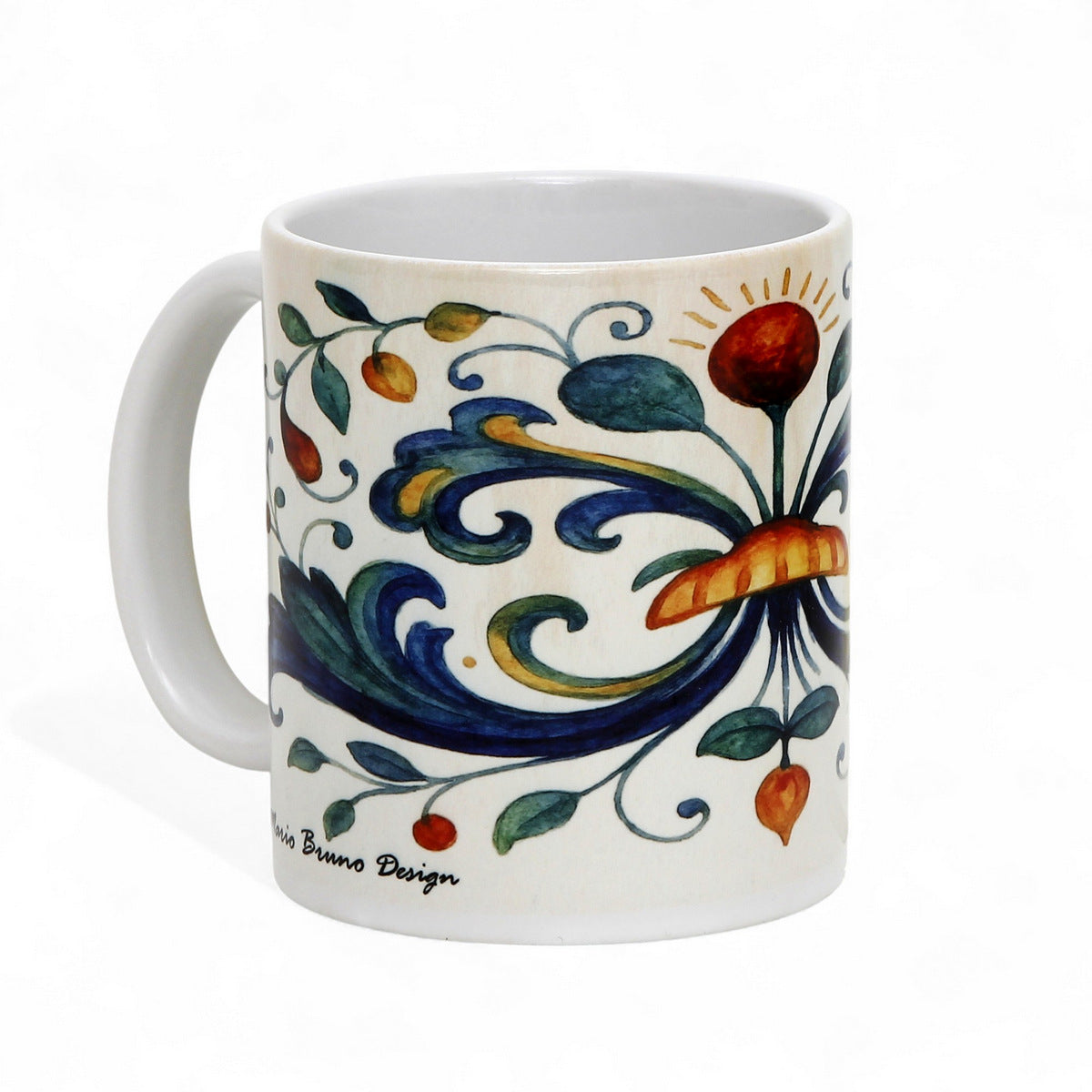 RICCO ITALIA DERUTA: Porcelain mug featuring Ricco Italia Deruta design by Mario Bruno. (11 Oz or 20 Oz)