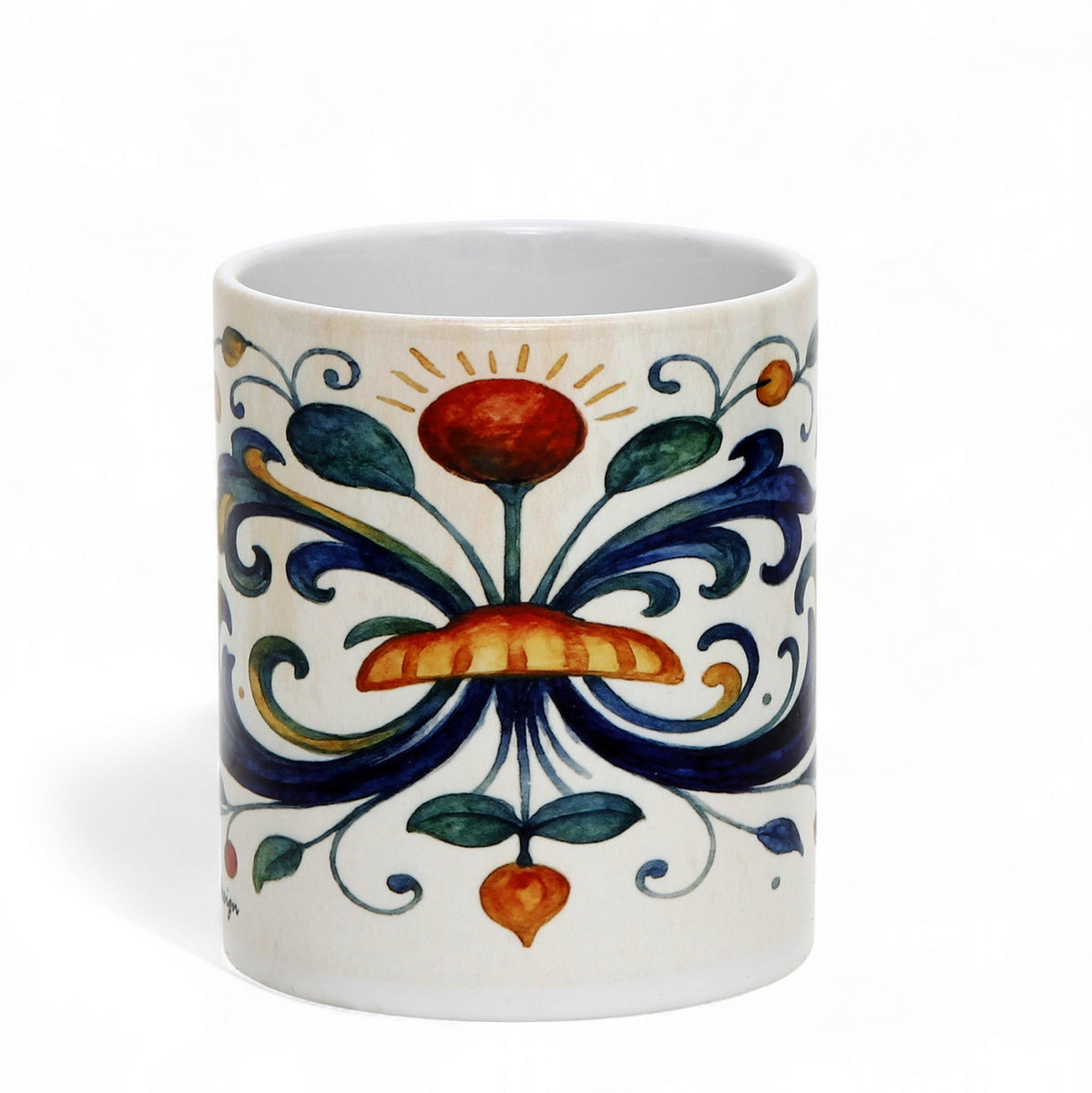 RICCO ITALIA DERUTA: Porcelain mug featuring Ricco Italia Deruta design by Mario Bruno. (11 Oz or 20 Oz)