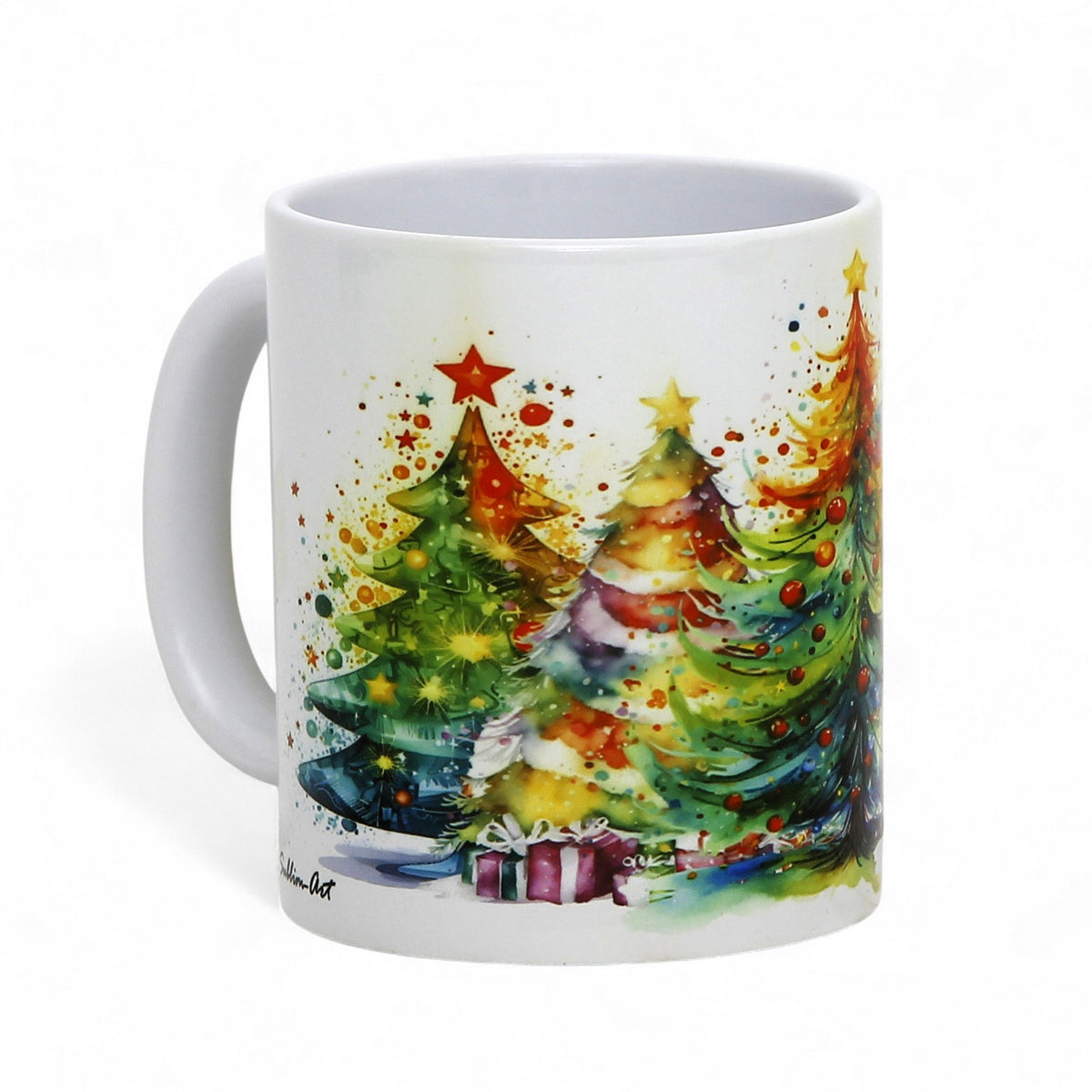 SUBLIMART: Designer Christmas Ceramic Deluxe Mug - Red, Green and White Handles (11 Oz.)