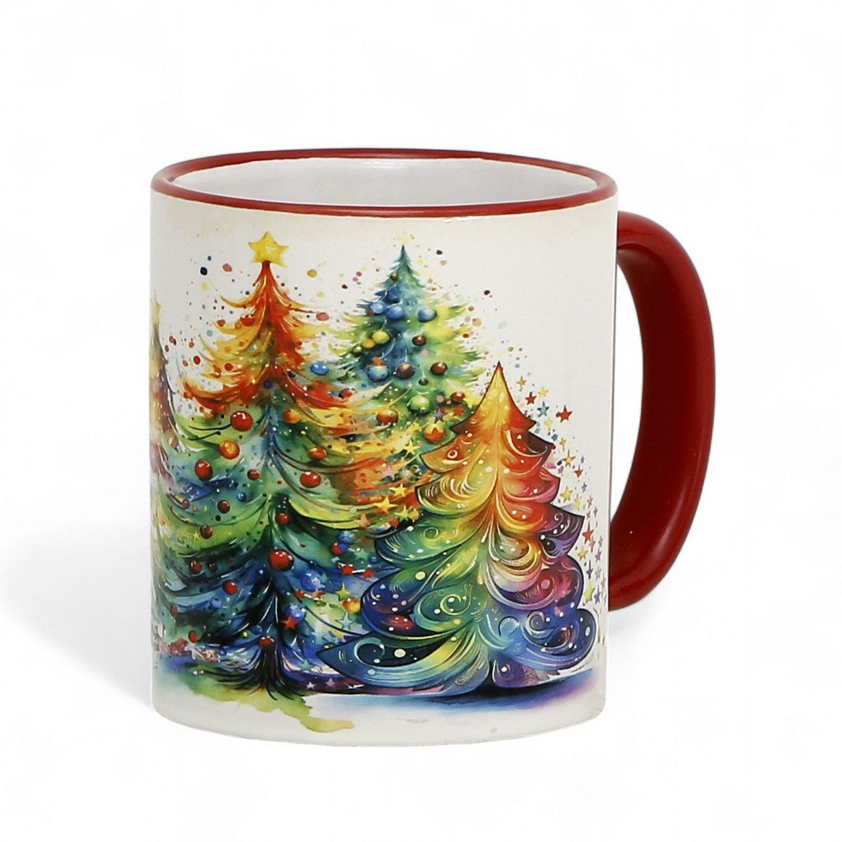 SUBLIMART: Designer Christmas Ceramic Deluxe Mug - Red, Green and White Handles (11 Oz.)