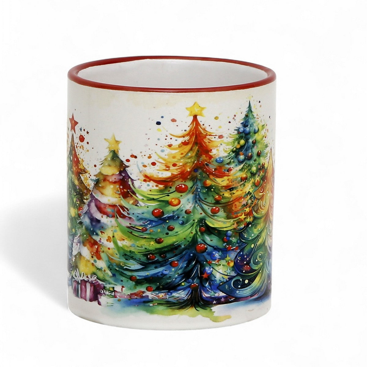 SUBLIMART: Designer Christmas Ceramic Deluxe Mug - Red, Green and White Handles (11 Oz.)