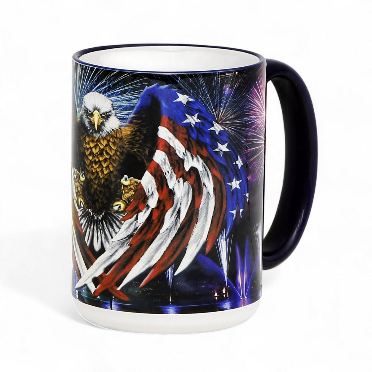 SUBLIMART: Patriotic Mug &#39;4th of July Mug - Eagle &amp; Fireworks&#39; (15 Oz. Tall Mug)