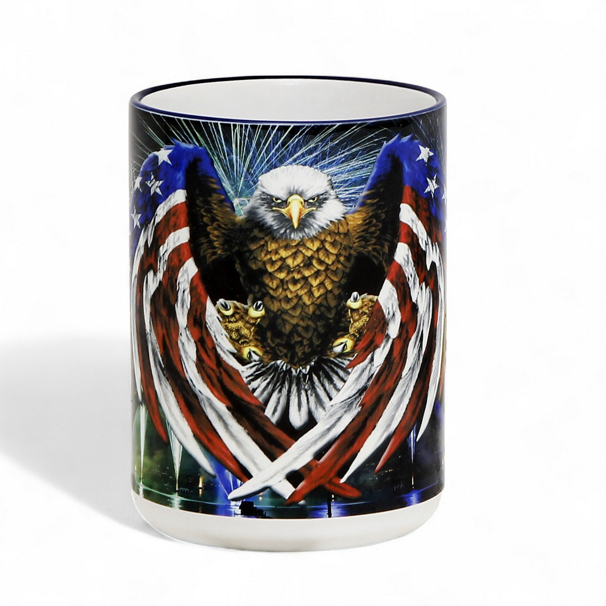 SUBLIMART: Patriotic Mug '4th of July Mug - Eagle & Fireworks' (15 Oz. Tall Mug)