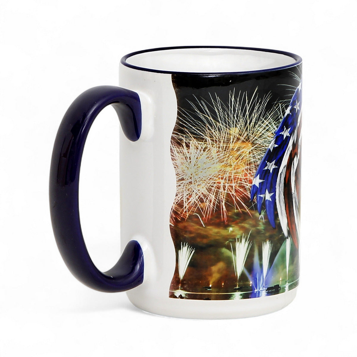 SUBLIMART: Patriotic Mug '4th of July Mug - Eagle & Fireworks' (15 Oz. Tall Mug)