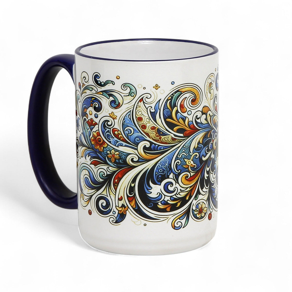 SUBLIMART: Baroque Blue Floral 15 oz Porcelain Mug