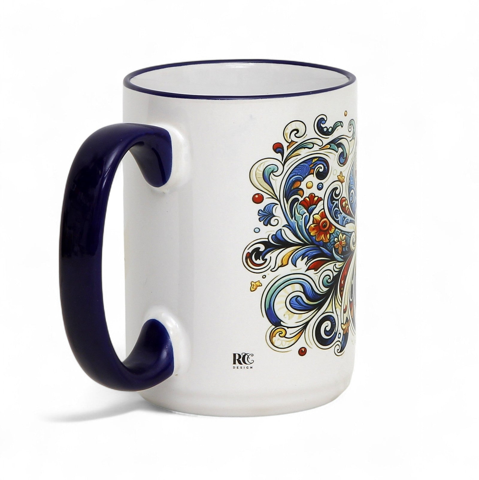 SUBLIMART: Baroque Blue Floral 15 oz Porcelain Mug