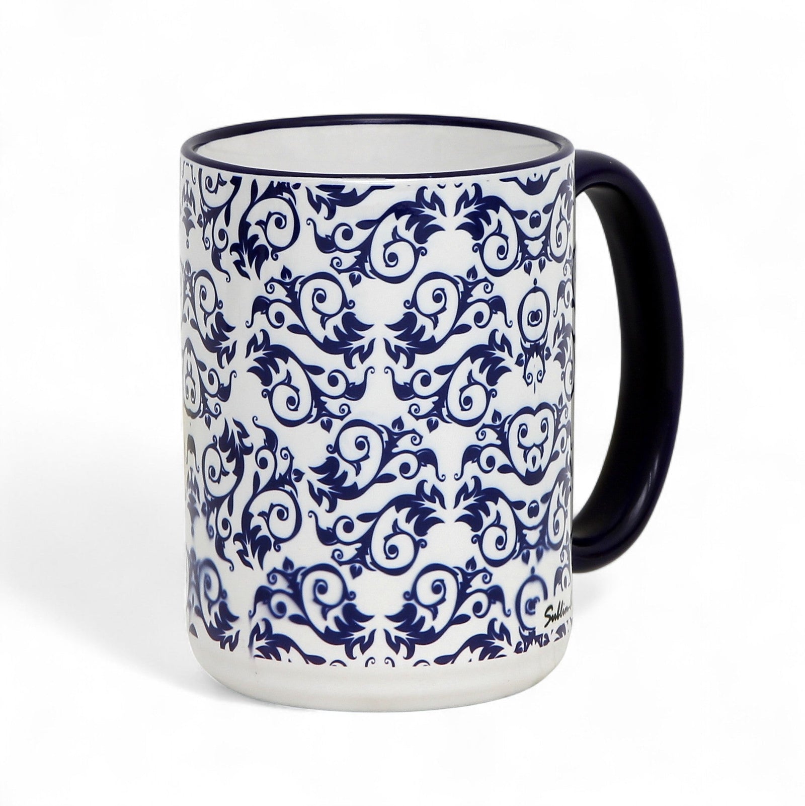 SUBLIMART: Blue and white filigree pattern 15 Oz Porcelain Mug