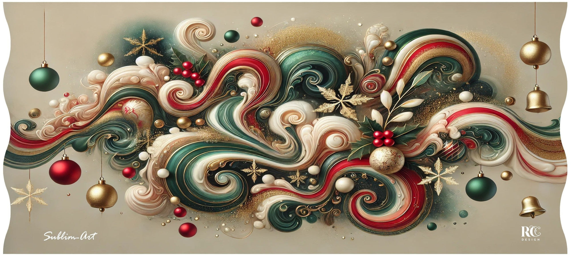 SUBLIMART: Christmas Boxed Bundle - 2 Mugs (Red+Green) + 1 Candle – Fluid Wave Design by RC Designs